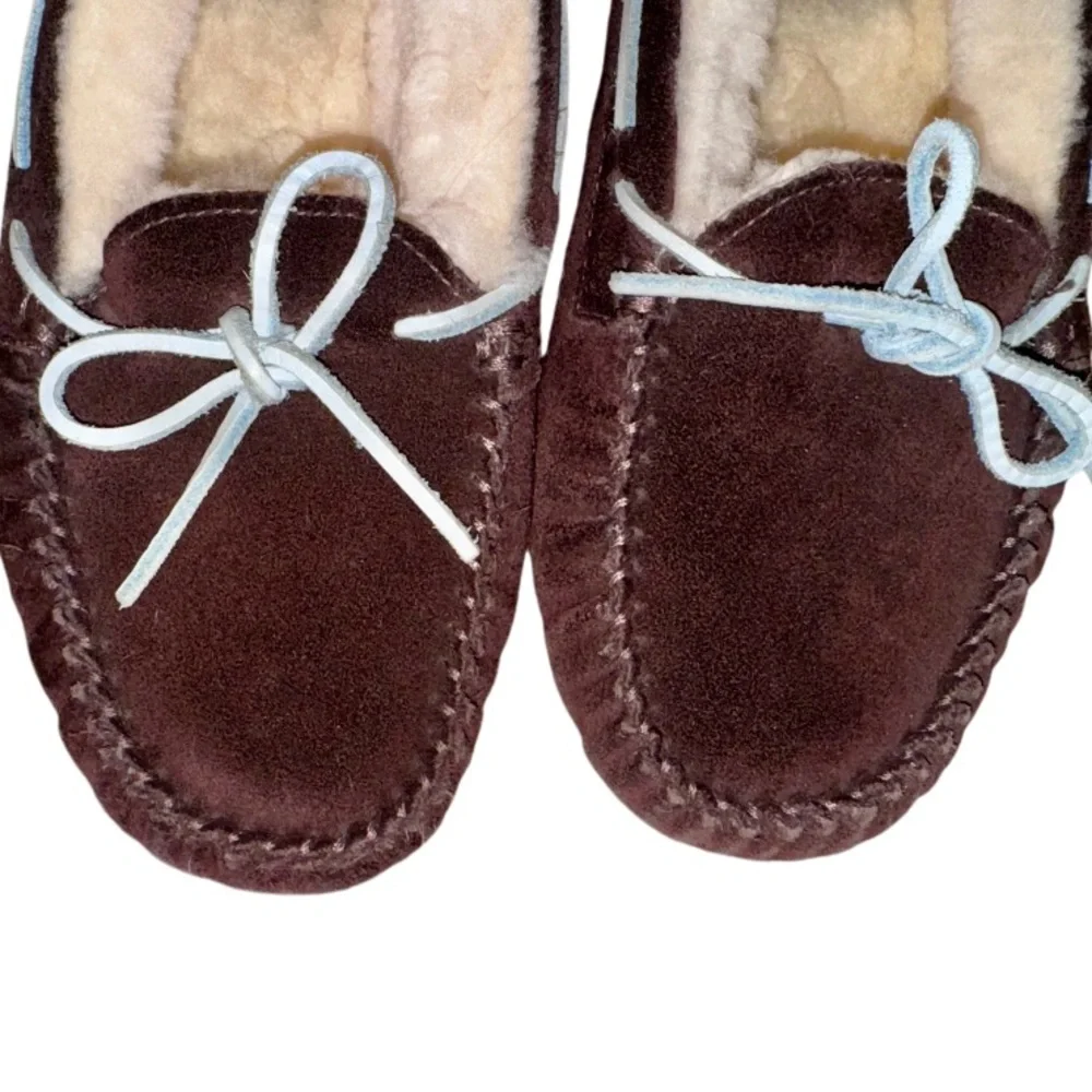 UGG Dakota Moccasin brown suede fur lined slippers girls size 4